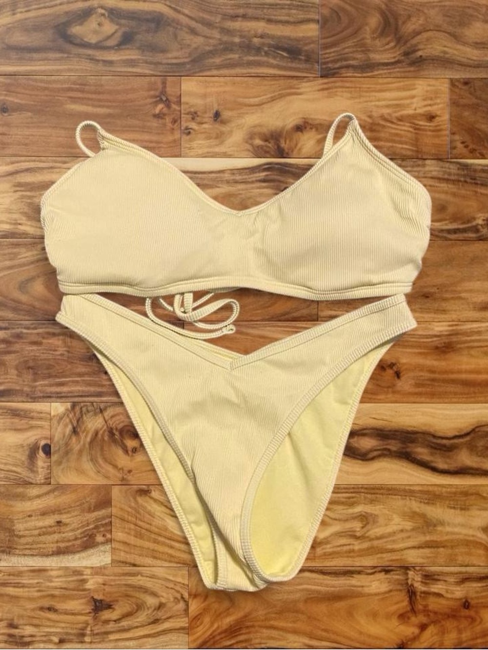 Gilly Hicks Pale Yellow Ribbed Bikini Set